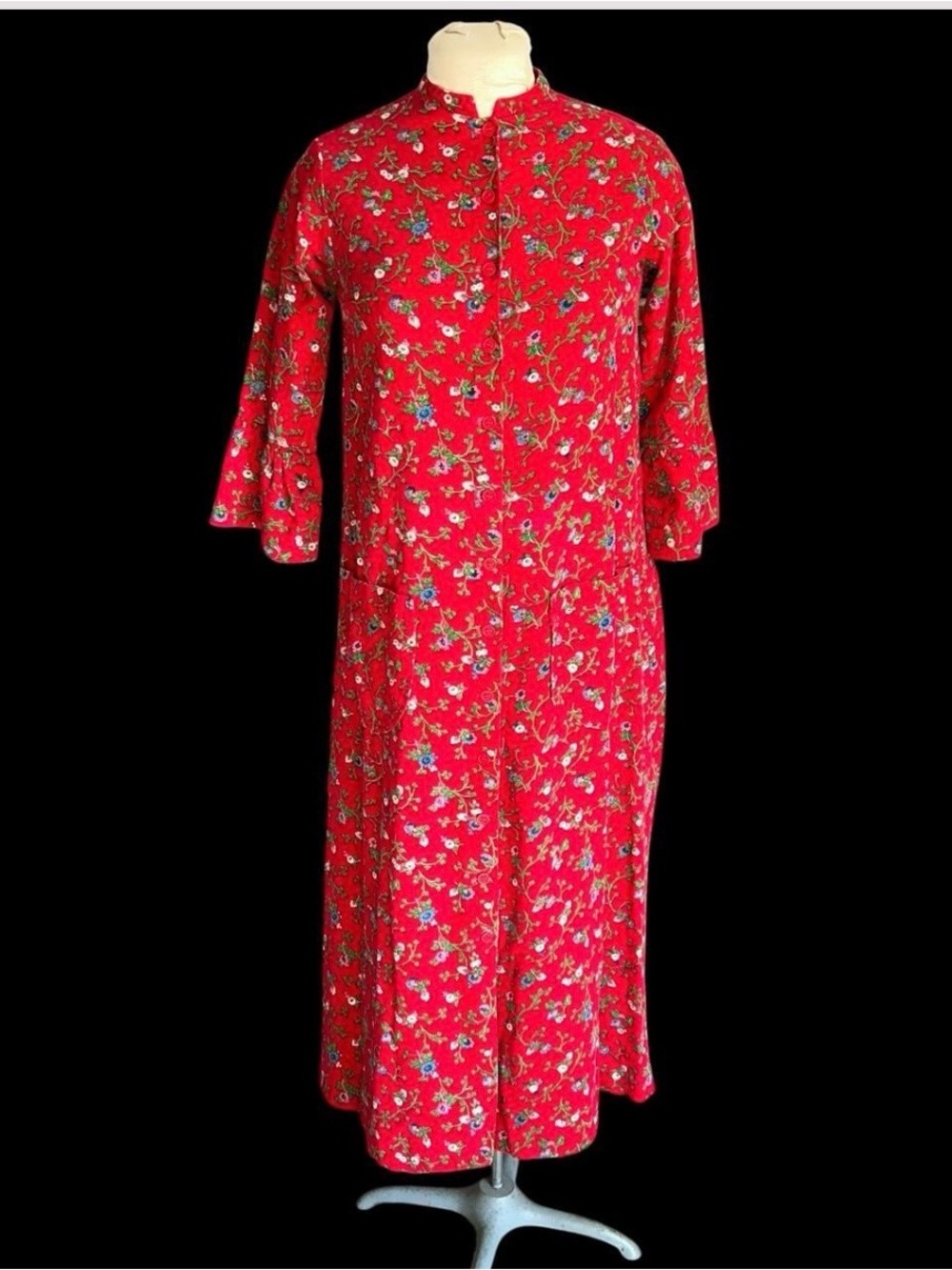 Vintage Aunt Abigails Attic Red Corduroy Floral Prairie Dress Midi Cottagecore S